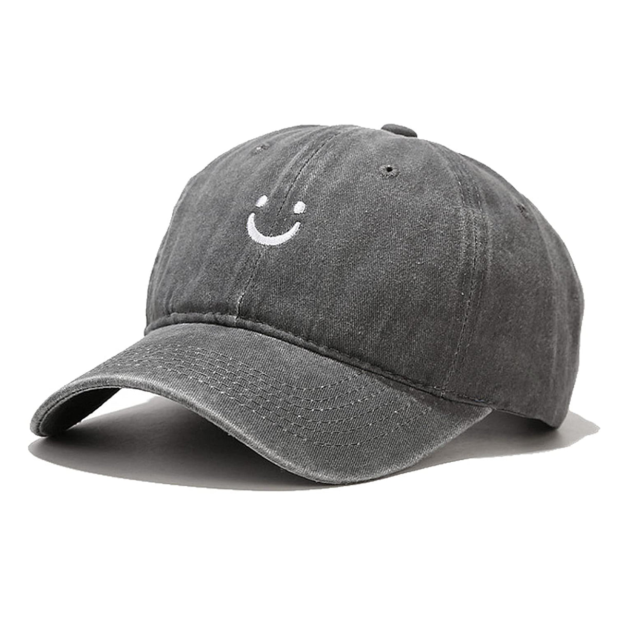 Smile Face Distressed Cotton Cap, Grey